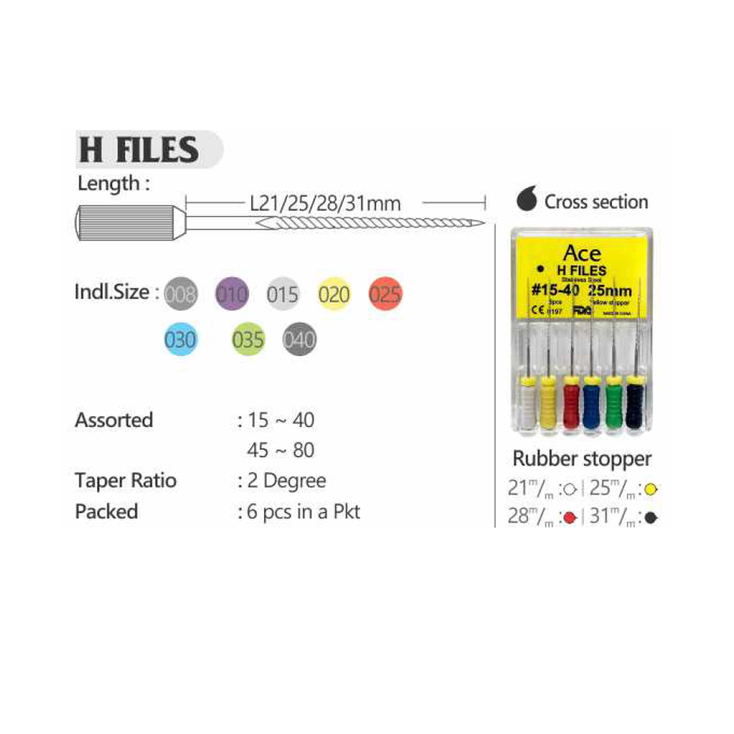 Prime Dental Ace H Files 45-80 21mm